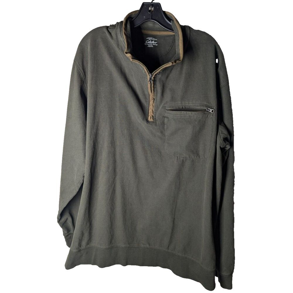 Men's Cabela's 1/4 Zip Mock Neck Long Sleeve Dark Green Breast Pocket Size 2XL‎
